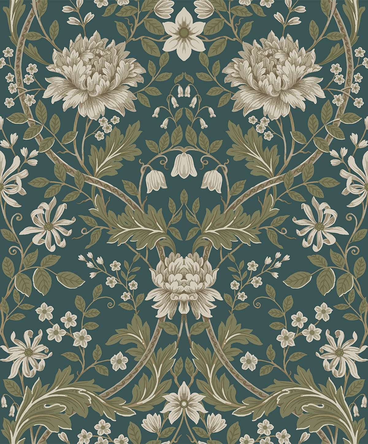 Seabrook Designs Honeysuckle Floral Prepasted Teal & Moss Green Wallpaper EP10004