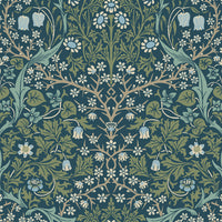 Seabrook Designs Victorian Garden Floral Prepasted Prussian Blue & Moss Green Wallpaper EP10102