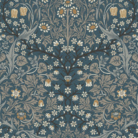 Seabrook Designs Victorian Garden Floral Prepasted Aegean Blue & Warm Stone Wallpaper EP10112
