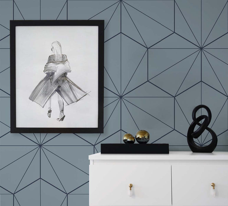 Seabrook Designs Hedron Geometric Pastel Blue & Midnight Wallpaper Sample ET11302
