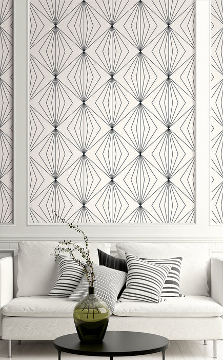 Seabrook Designs Diamond Vector Ebony & Eggshell Wallpaper Sample ET11500