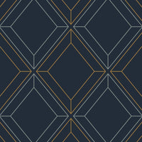Seabrook Designs Linework Gem Midnight Blue & Metallic Gold Wallpaper ET11602