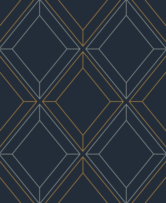 Seabrook Designs Linework Gem Midnight Blue & Metallic Gold Wallpaper ET11602