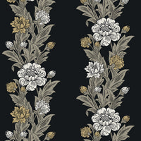 Seabrook Designs Blooming Stripe Ebony & Goldenrod Wallpaper ET12700