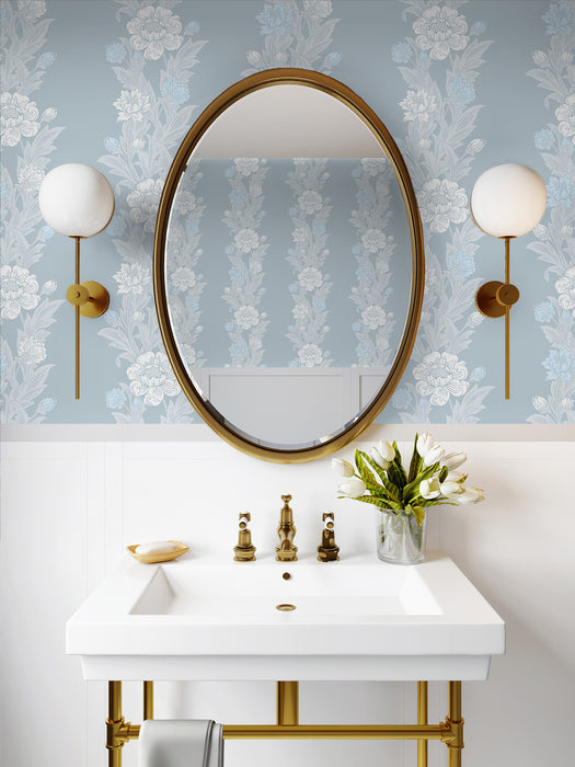 Seabrook Designs Blooming Stripe Baby Blue Wallpaper Sample ET12702