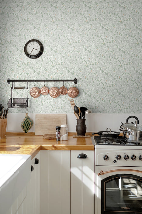 Seabrook Designs Leaf And Berry Spearmint Wallpaper Sample ET12804