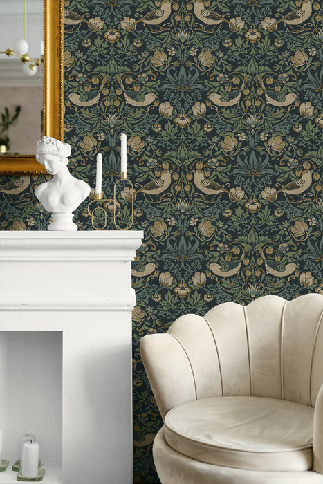 Seabrook Designs Strawberry Meadow Blue Wallpaper Sample ET13402