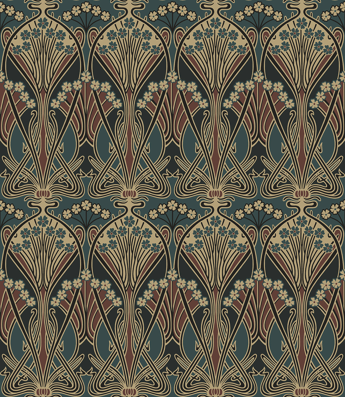 Seabrook Designs Deco Dragonflies Aegean Blue & Clay Wallpaper ET13501