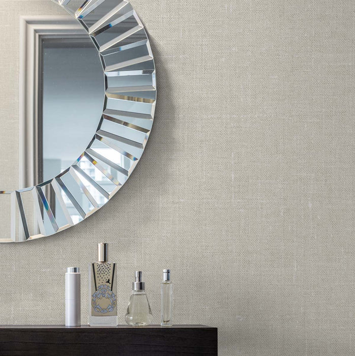 Seabrook Designs Abington Faux Linen Tan Wallpaper Sample EW10114