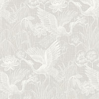 Seabrook Designs White Heron Floral Heron Neutral Wallpaper EW11500