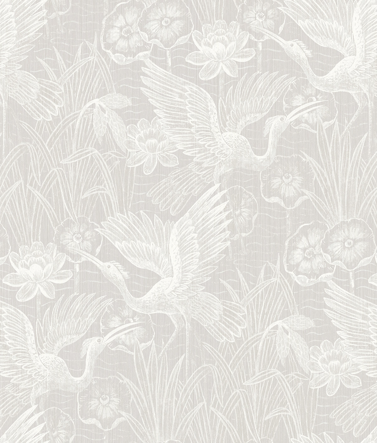 Seabrook Designs White Heron Floral Heron Neutral Wallpaper EW11500