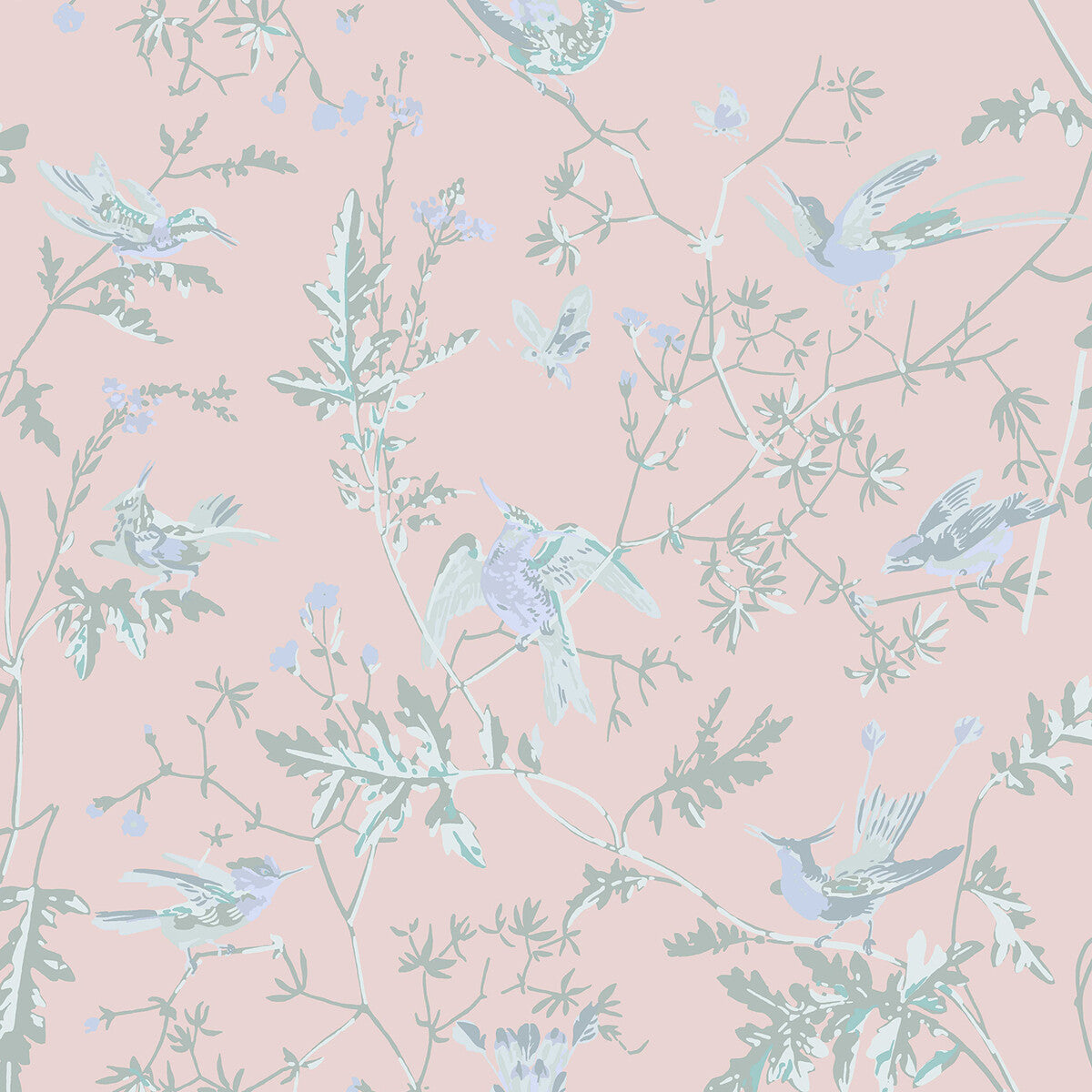 Cole & Son Hummingbirds Silk Blush Fabric F125/1001.CS.0