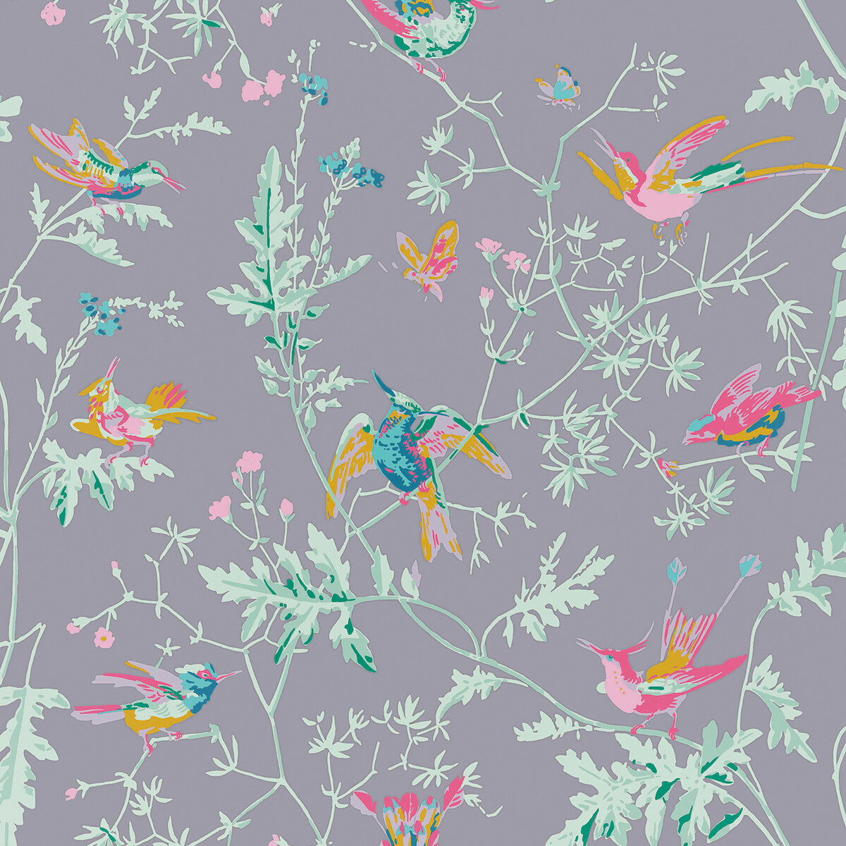 Cole & Son Hummingbirds Silk Purple Fabric F125/1002.CS.0
