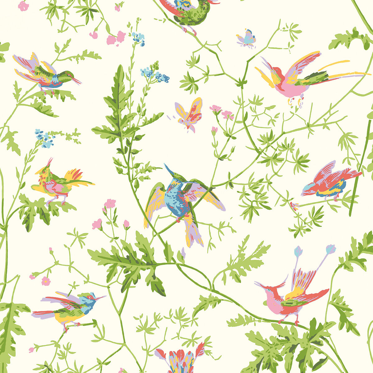Cole & Son Hummingbirds Silk Pearl Fabric F125/1003.CS.0