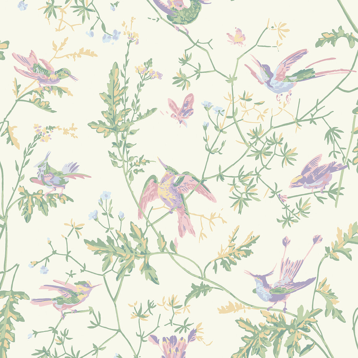 Cole & Son Hummingbirds Cotton Print Blush/Sage Fabric F125/3009.CS.0