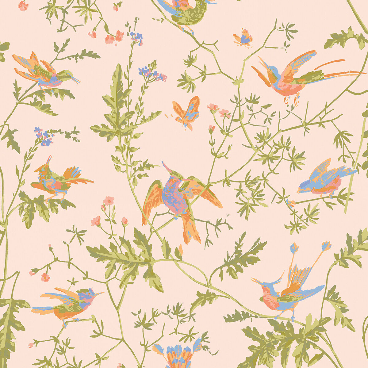 Cole & Son Hummingbirds Cotton Print Orange Fabric Sample F125/3010.CS.0