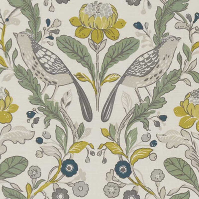 Clarke & Clarke Orchard Birds Birds Forest/Chartreuse Fabric Sample F1316/02.CAC.0
