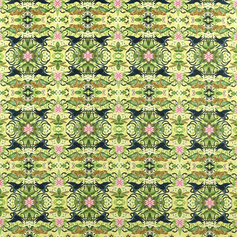 Clarke & Clarke Wonderlust Tea Story Citron Velvet Fabric Sample F1592/01.CAC.0