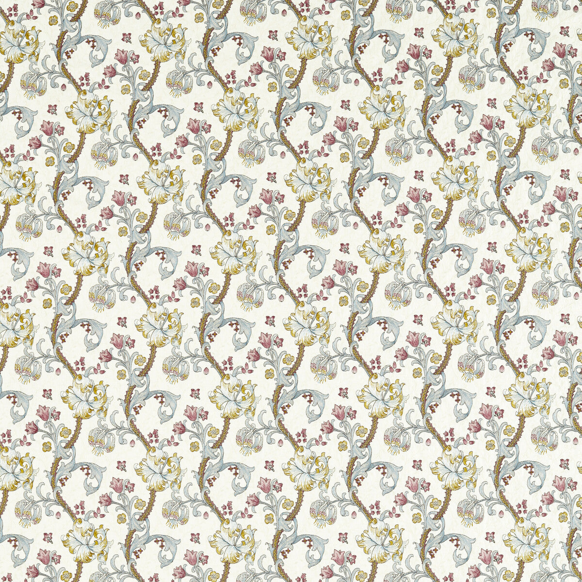 Clarke & Clarke Golden Lily Embroidery Plum/Denim Fabric Sample F1742/04.CAC.0