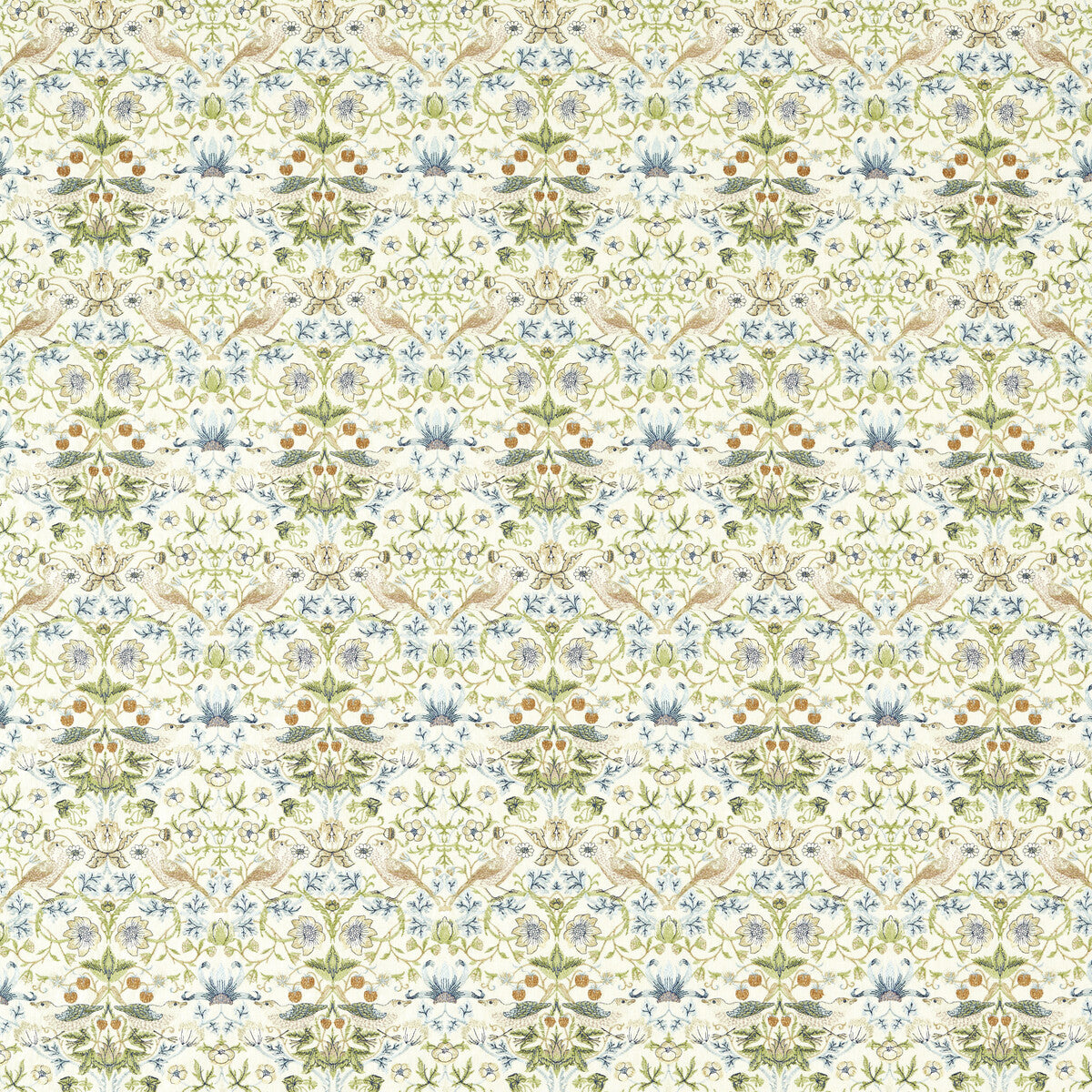 Clarke & Clarke Strawberry Thief Embroidery Apple/Blue Fabric Sample F1745/01.CAC.0