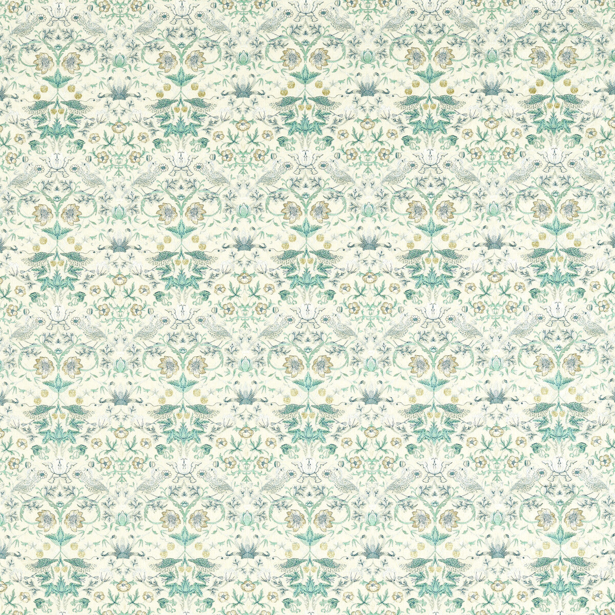 Clarke & Clarke Strawberry Thief Embroidery Teal Fabric F1745/04.CAC.0