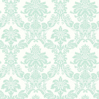 Seabrook Designs Glitter Damask Teal And White  Wallpaper FA40904