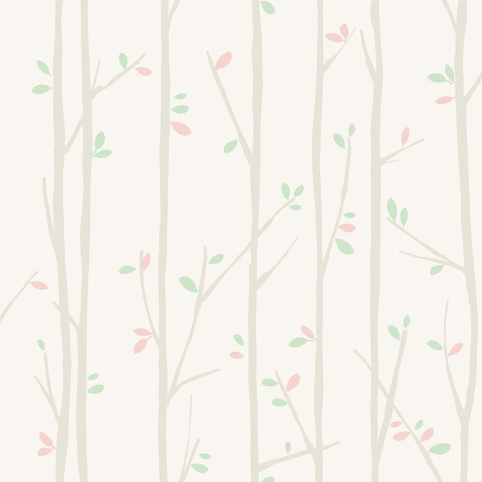 Seabrook Designs Tree Top Gray, Mint, And Bubblegum Wallpaper Sample FA41205