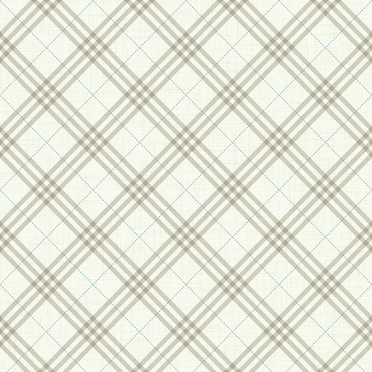 Seabrook Designs Diagonal Plaid Greige And Cerulean Wallpaper FA42506