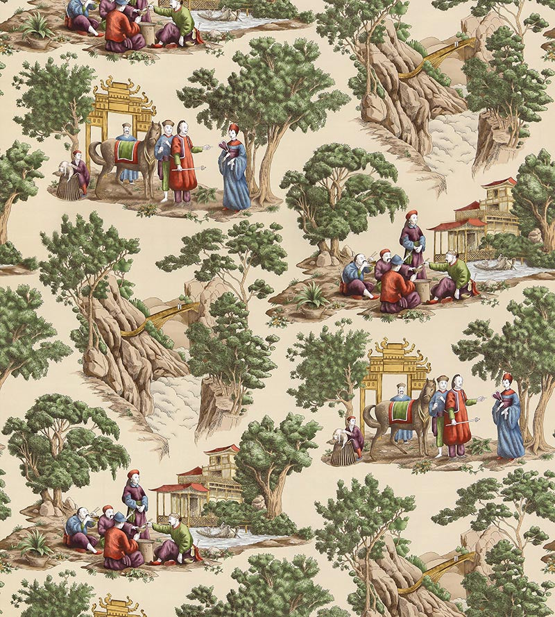 Old World Weavers Mandarin Toile Document Fabric Sample FBMA290002