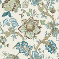 Seabrook Designs Bernadette Jacobean Hickory Smoke & Blue Bell Wallpaper FC60406