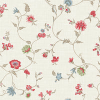 Seabrook Designs Florale Trail Cranberry & Blue Bell Wallpaper FC61004