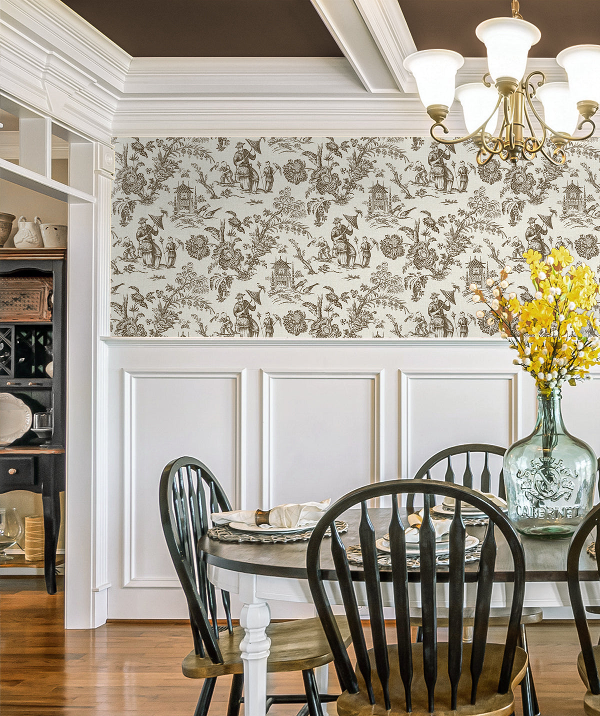 Seabrook Designs Colette Chinoiserie Hickory Smoke Wallpaper Sample FC61806