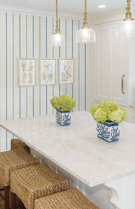 Seabrook Designs Andree Stripe French Blue & Denim Wash Wallpaper Sample FC62502