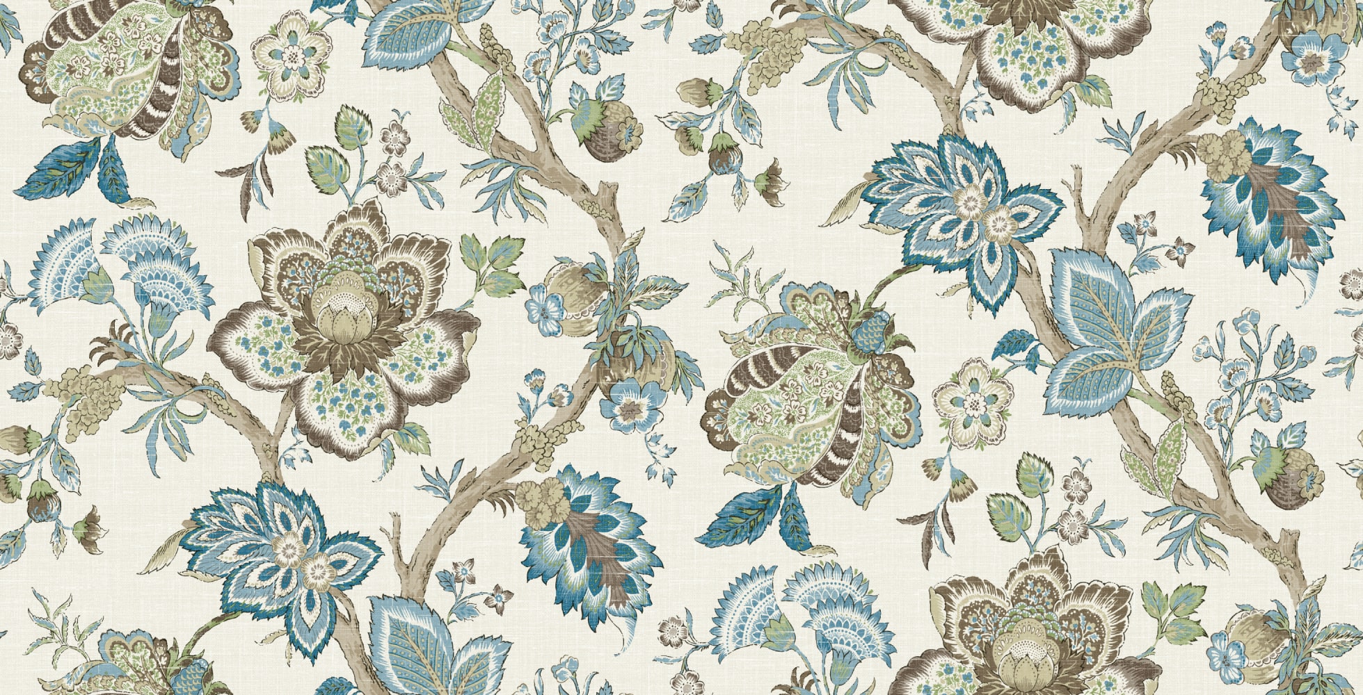 Seabrook Designs Bernadette Linen Fabric Hickory Smoke & Blue Bell Fabric Sample FC62606F