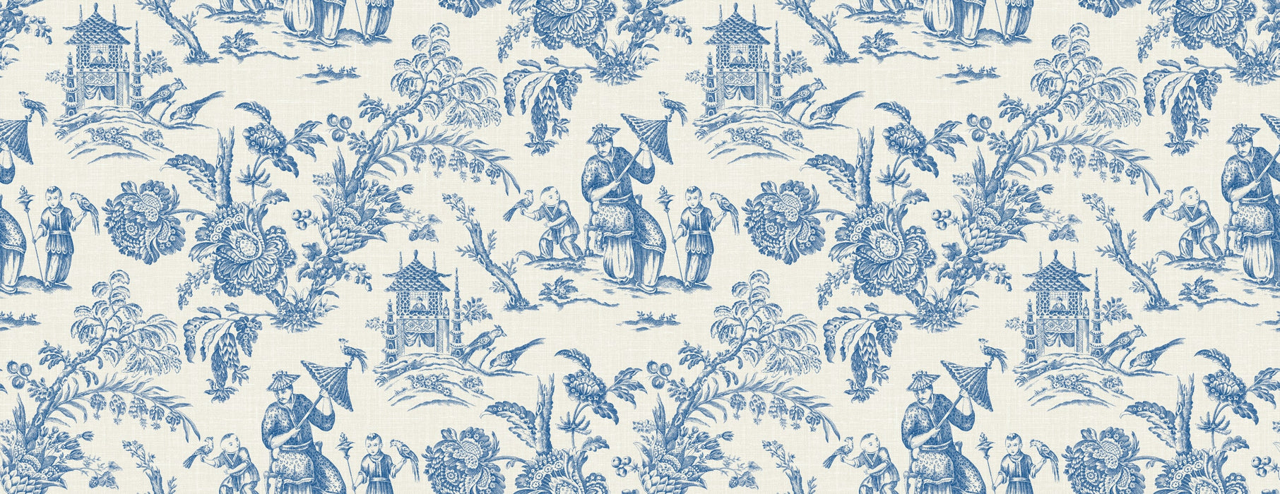 Seabrook Designs Chinoiserie Linen Fabric Denim Wash Fabric Sample FC62812F
