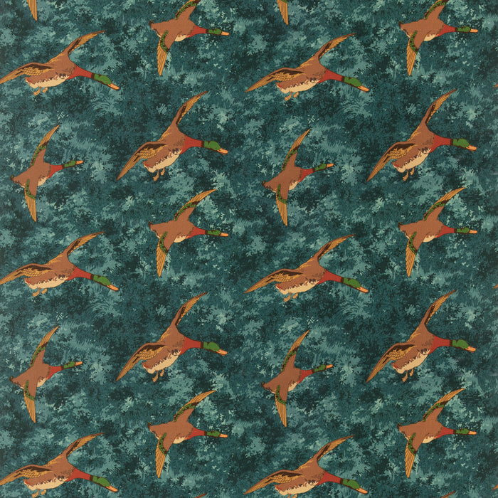 Mulberry Home Forest Ducks Velvet Teal Fabric FD2027.R11.0