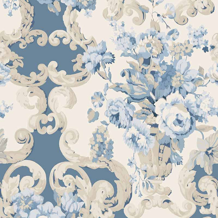 Mulberry Home Floral Rococo Blue Wallpaper Sample FG103.H101.0
