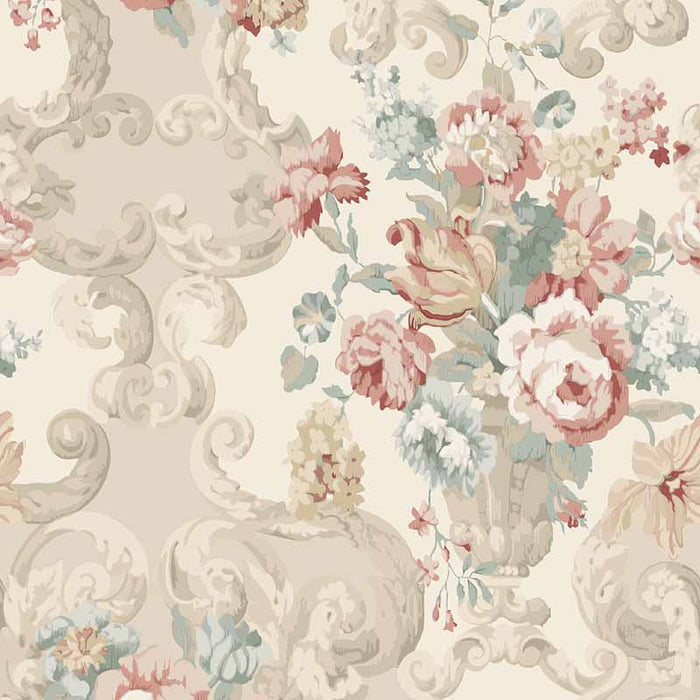 Mulberry Home Floral Rococo Lovat/Red Wallpaper Sample FG103.R114.0