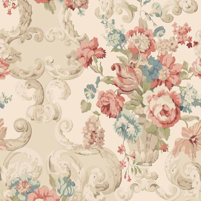 Mulberry Home Floral Rococo Red/Green Wallpaper Sample FG103.V117.0