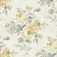 Seabrook Designs Rose Bouquet Metallic Pearl, Metallic Gold, And Grey Wallpaper FI70405