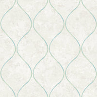 Seabrook Designs Ogee Grey, Aqua, And Metallic Gold Wallpaper FI70502