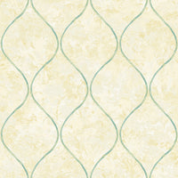 Seabrook Designs Ogee Tan, Metallic Gold, And Turquoise Wallpaper FI70503