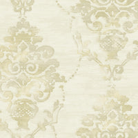 Seabrook Designs Damask Metallic, Cream, And Greige Wallpaper FI71014