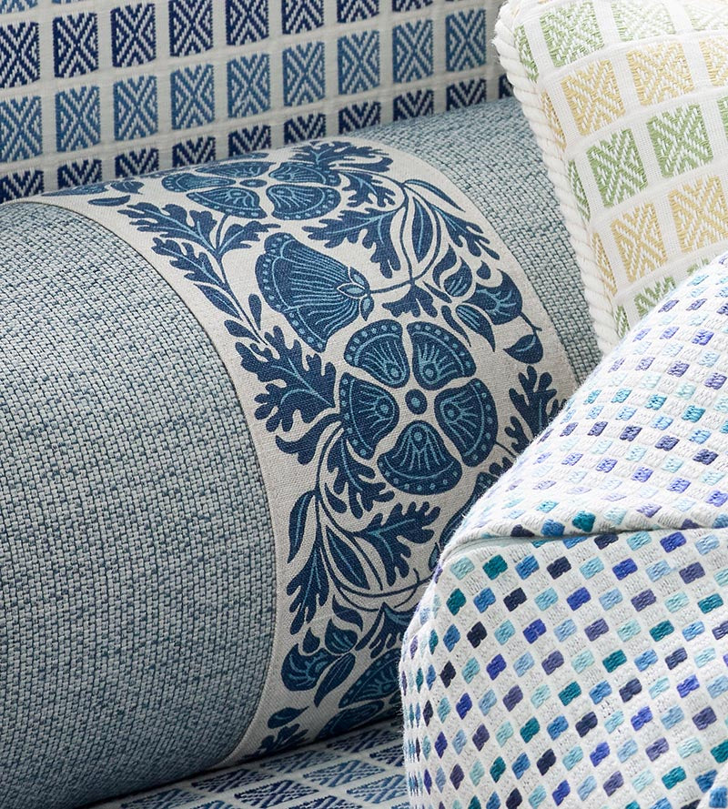 Grey Watkins Gretel Printed Tape Bluebird Fabric Sample GWT33300004