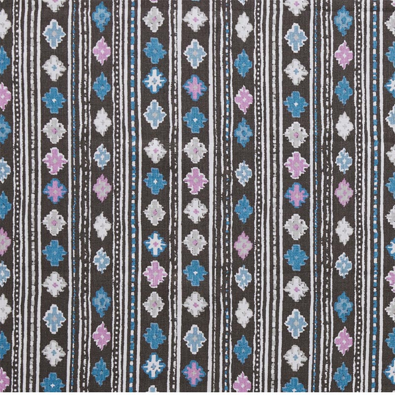 Peter Dunham Gita Blue/Pink On Chocolate Fabric Sample 111GTA02