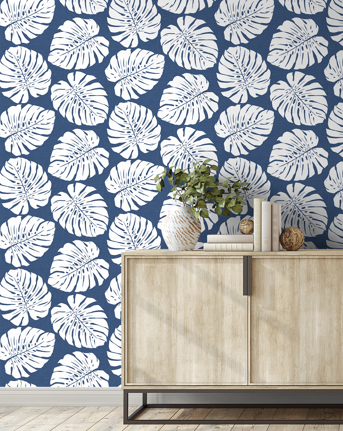 Seabrook Designs Monstera Leaf Blue Wallpaper HG10502