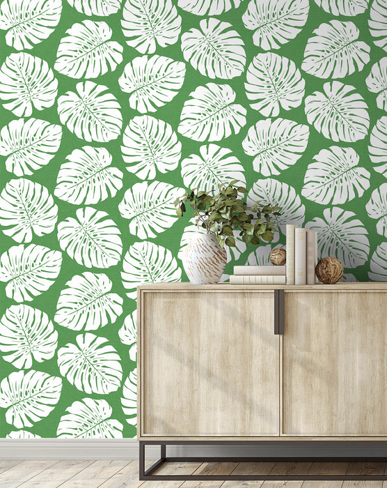 Seabrook Designs Monstera Leaf Green Wallpaper Sample HG10504