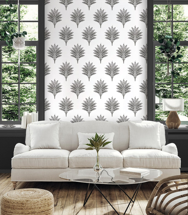 Seabrook Designs Sea Breeze Palm Charcoal Wallpaper Sample HG10600