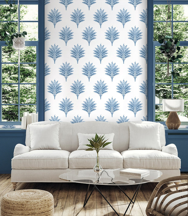 Seabrook Designs Sea Breeze Palm Coastal Blue Wallpaper Sample HG10602