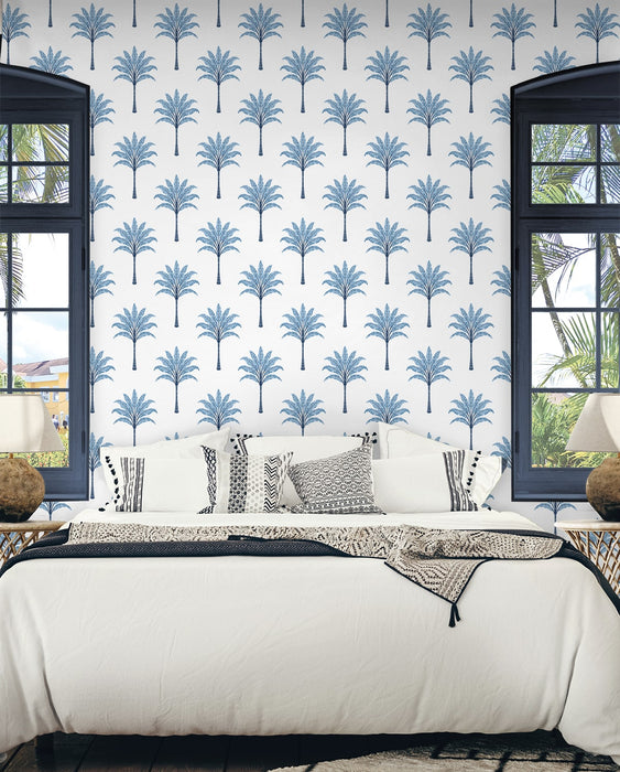 Seabrook Designs Montgomery Palm Blue Lake Wallpaper Sample HG10702